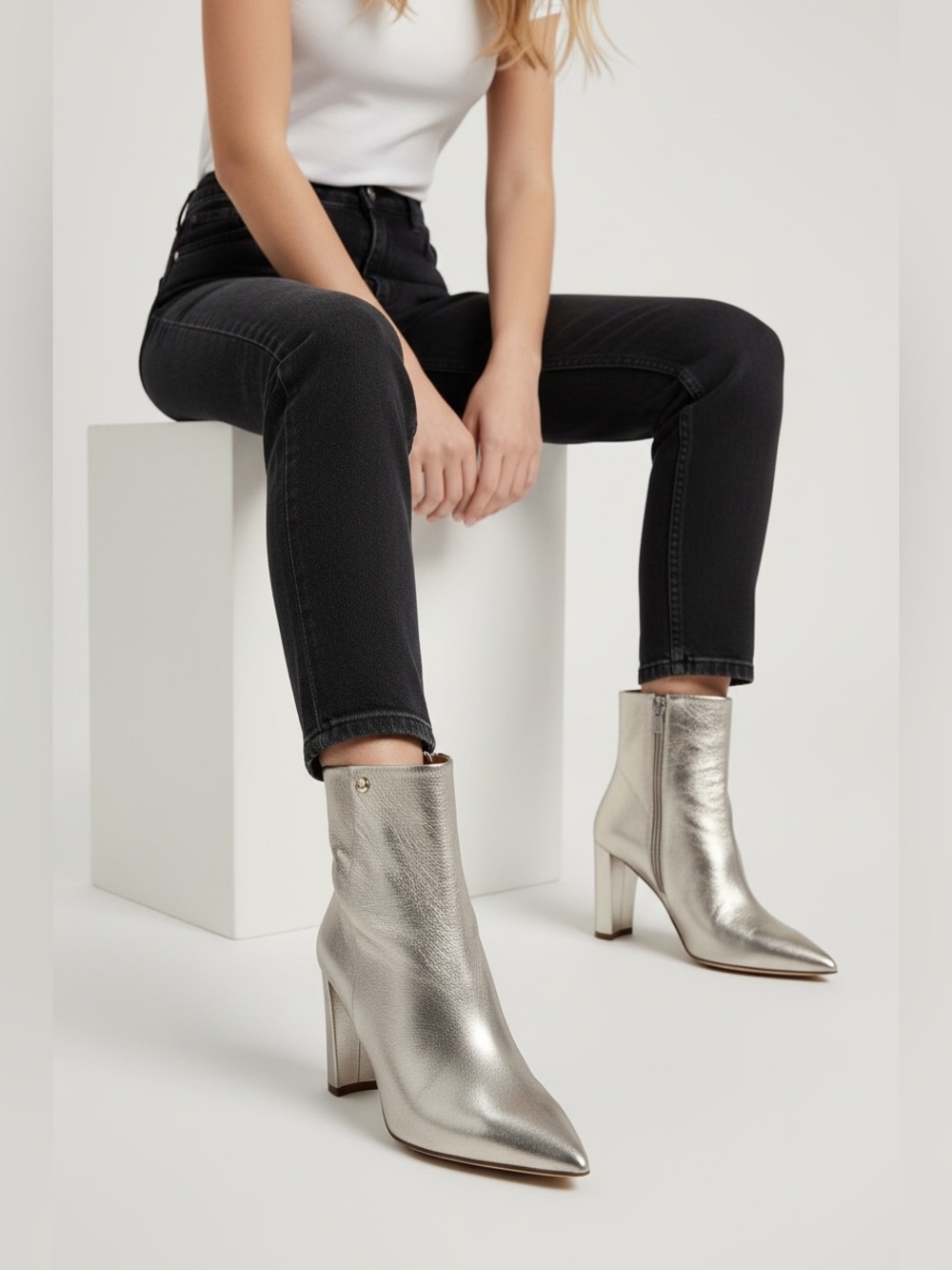 Tory Burch Penelope Metallic Bootie Calf Leather Women Ankle Boots Spark Gold